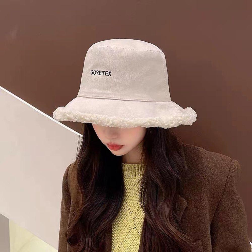 Mũ Bucket Nhung Lông In Chữ Phong Cách Retro Hàn Quốc Thời Trang Mùa Đông Dành Cho Nữ