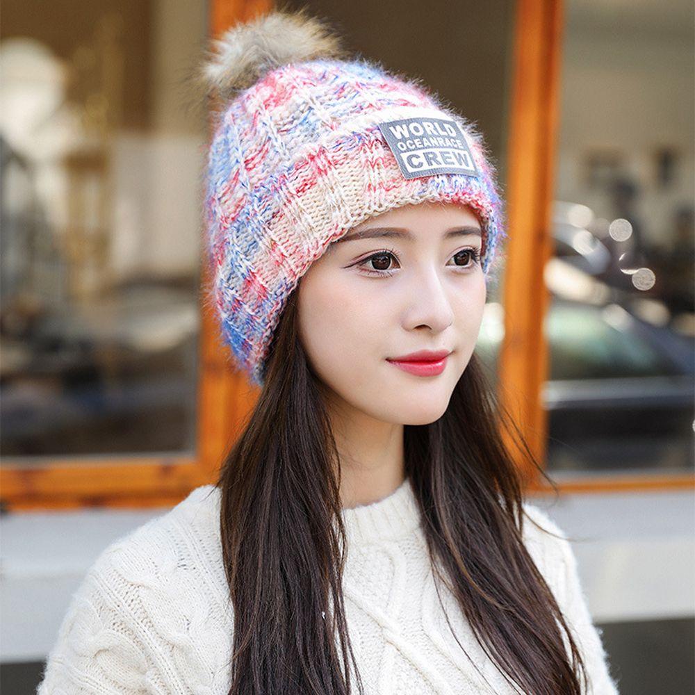 Mũ Beanie Dệt Kim Màu Trơn Co Giãn Thoải Mái Giữ Ấm Cho Nữ