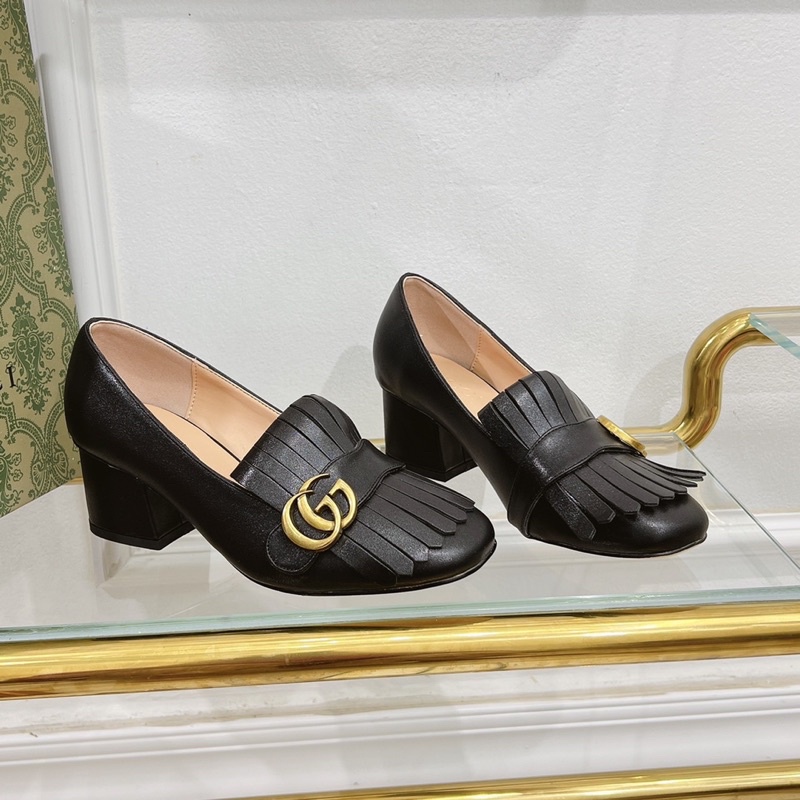 Giày Cao Gót, Giày Gót Vuông Gucci tua rua 5p hàng fullbox