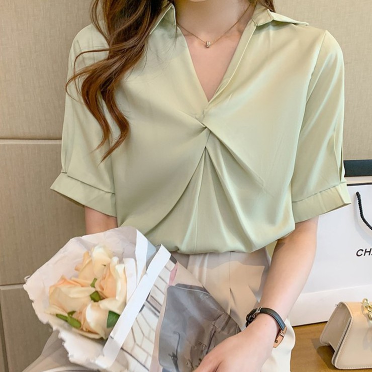 [Kèm Video SP] Áo Sơ Mi Nữ Cao Cấp Tay Lỡ Trơn Màu Phối Xoắn Ngực Kiểu Dáng Trẻ Trung Thời Trang Sugal SO MI NU 008V9