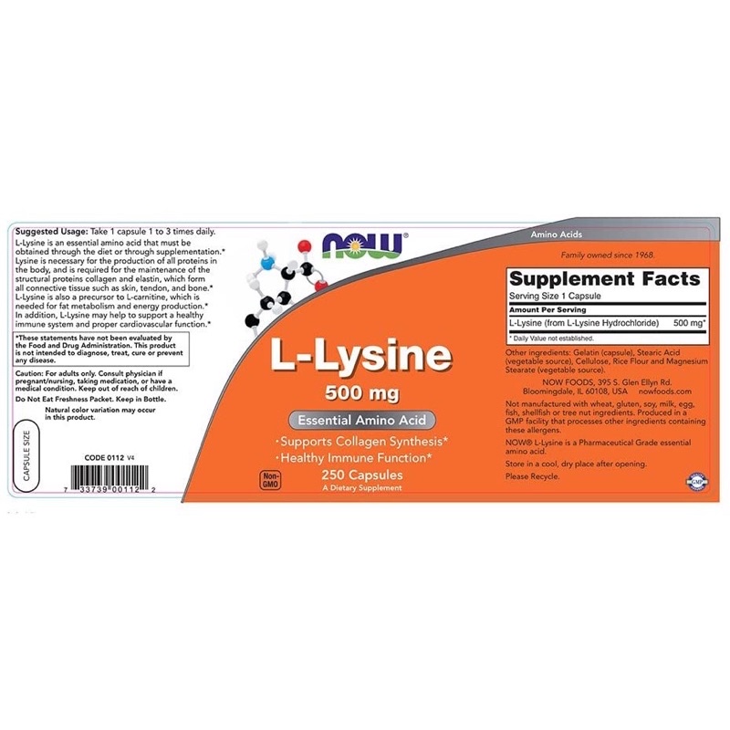 Viên uống Now L-Lysine 500mg, 1000mg chính hãng