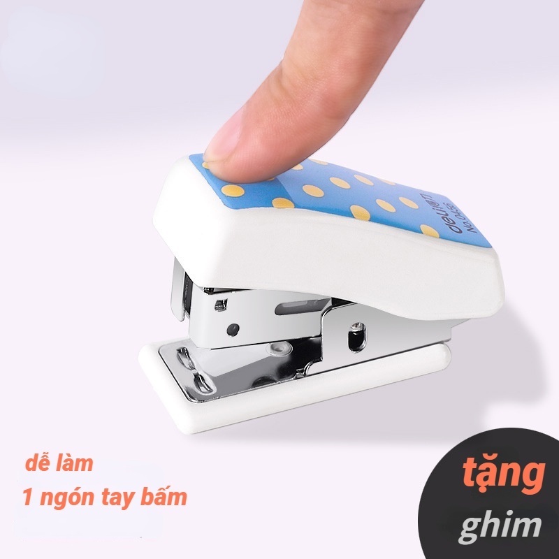 Dập ghim Mini dễ thương Deli in hoa văn dễ thương kèm ghim Deli nhiều màu sắc