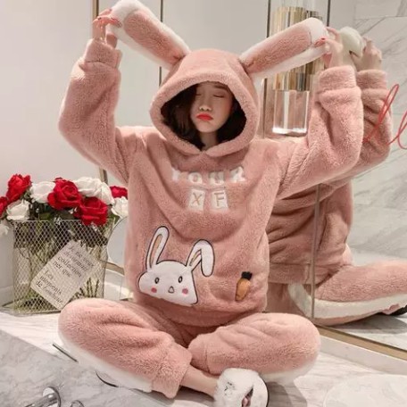Bộ đồ lông thỏ, Bộ đồ nỉ lông siêu đẹp, ấm, màu hồng | BigBuy360 - bigbuy360.vn
