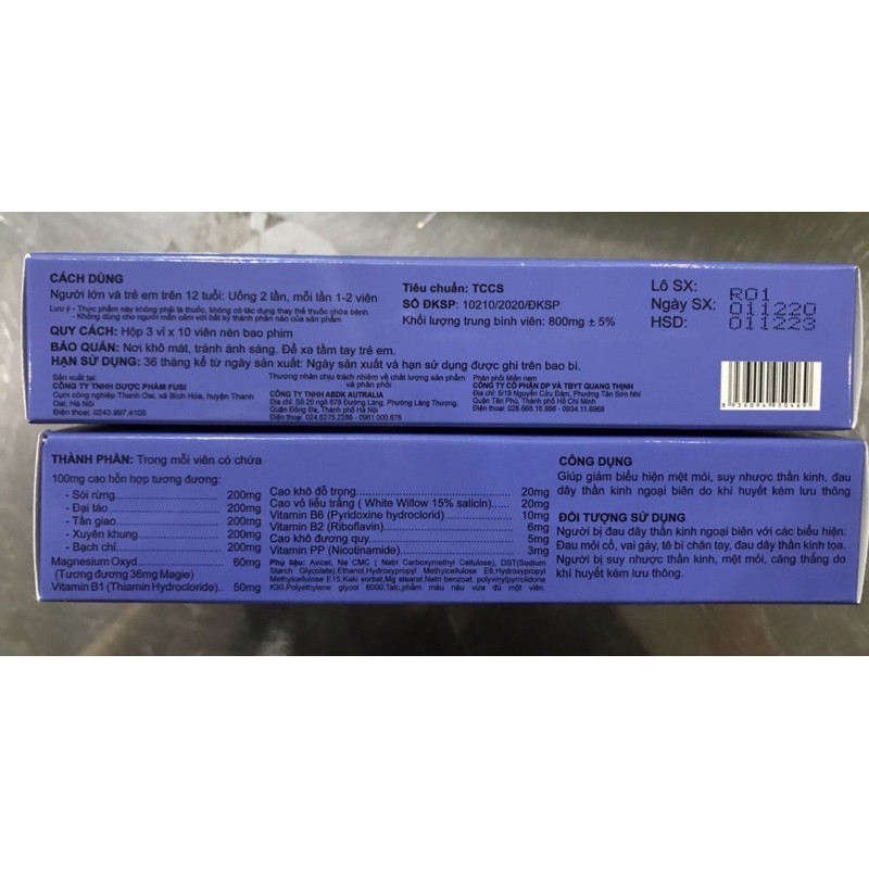 NEUROKIT Quang Thịnh - hộp 30 viên - Đau Dây Thần Kinh , Tê Nhức Xương Khớp