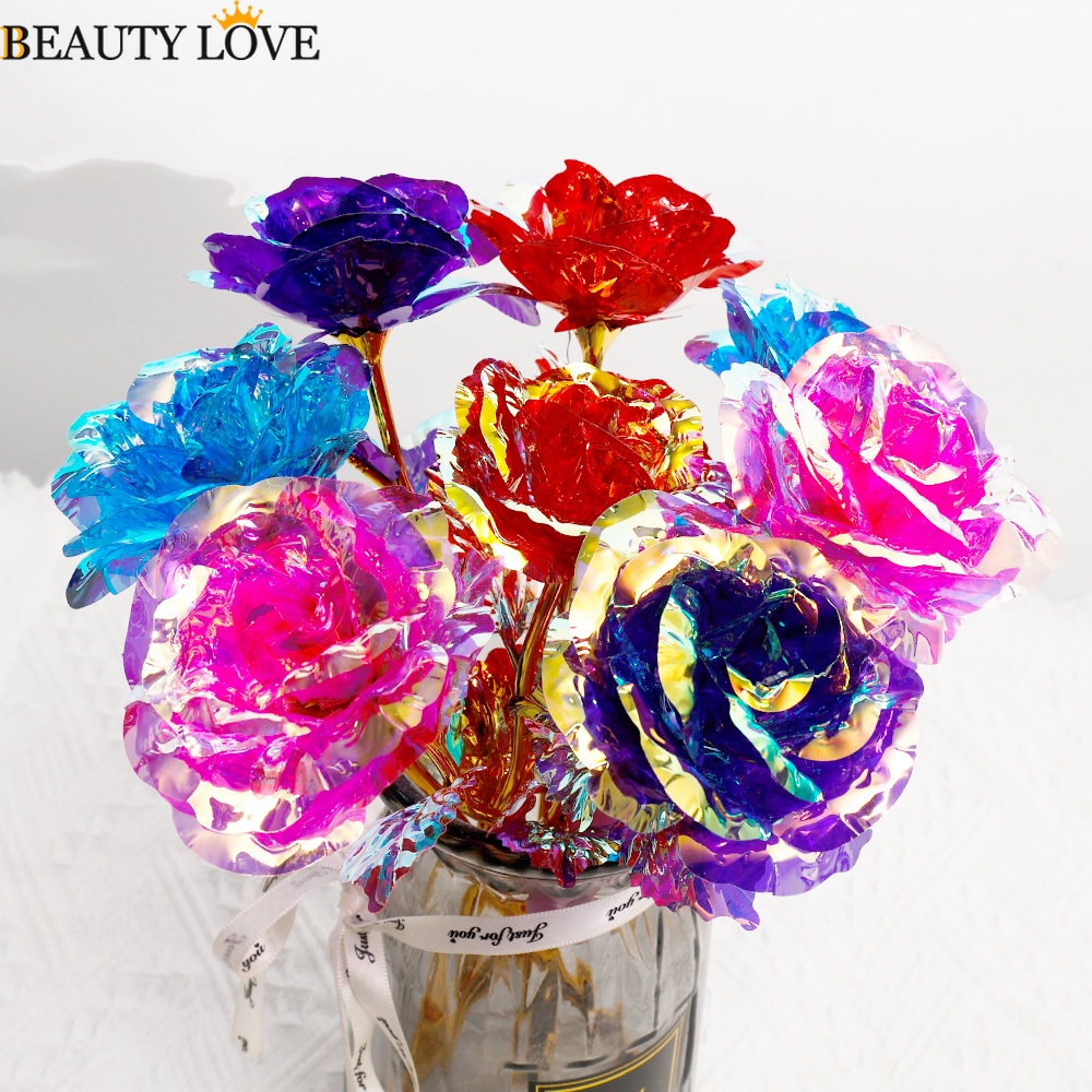 1 Hoa Hồng Giả Mạ Vàng 24K / Hoa Hồng Sáng Tạo Trang Trí Nội Thất