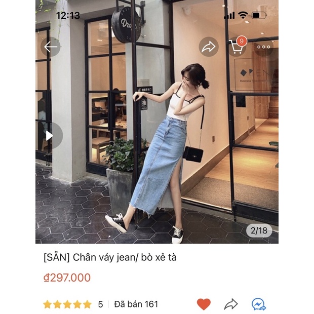 SẴN-chân váy jean xẻ tà