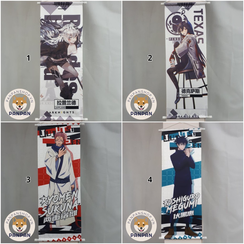 Poster vải Anime nhiều series (70cm) Jujutsu Kaisen, Kimetsu no Yaiba, Arknights, Genshin Impact, Attack on Titan,..