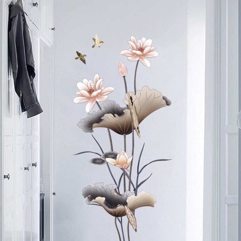 Decal dán tường hoa sen nghệ thuật mẫu 02 GS9580