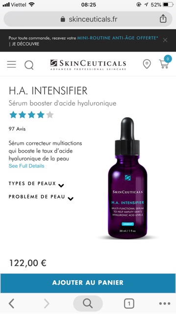 SERUM CẤP NƯỚC SKINCEUTICALS H.A INTENSIFIER 4ML