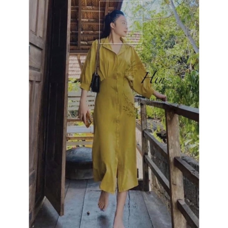 Váy thiết kế cổ sơmi dáng dài tay lỡ bồng tiểu thư loại 1 | BigBuy360 - bigbuy360.vn