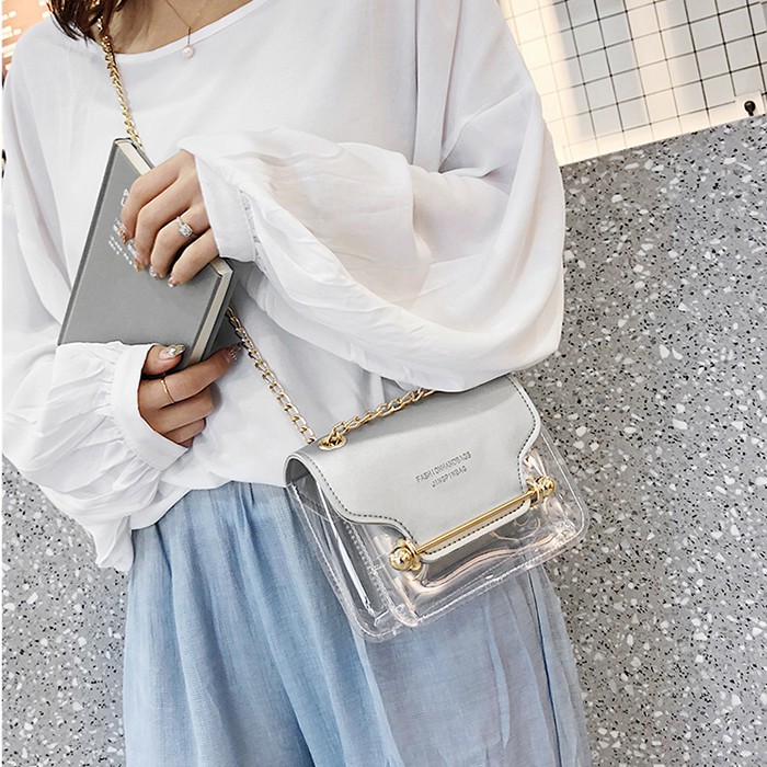 Túi xách nữ trong suốt Kèm túi nhỏ tiện lợi, dây đeo xích xinh xắn LS10087
