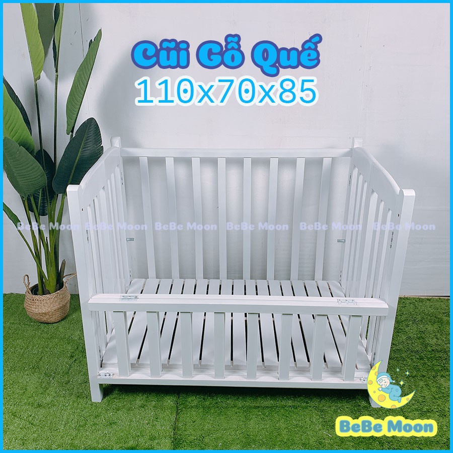 Giường Cũi Chất Liệu Gỗ Quế KT 110x70x85 Xuất Khẩu Tặng Bộ 4 Bánh Xe BH 24 Tháng