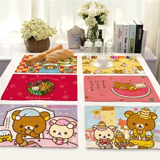 Khăn Trải Bàn Ăn Vải Lanh Cotton Hình Chú Gấu Rilakkuma