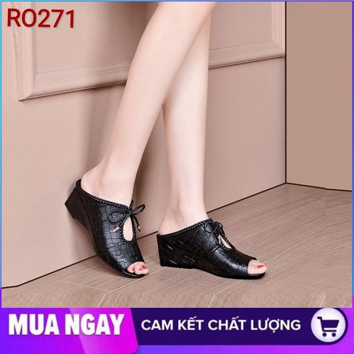 Giày cao gót nữ đẹp đế vuông 7cm hàng hiệu rosata hai màu đen nâu ro271