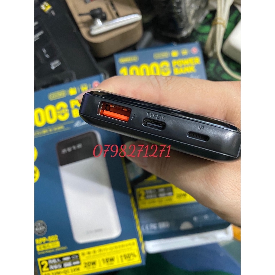 CHÍNH HÃNG  Pin Sạc Dự Phòng tích đíện REMAX RPP - 502 dung lượng 10000mAh PD 20W 18W có màn hình hiện thị % pin