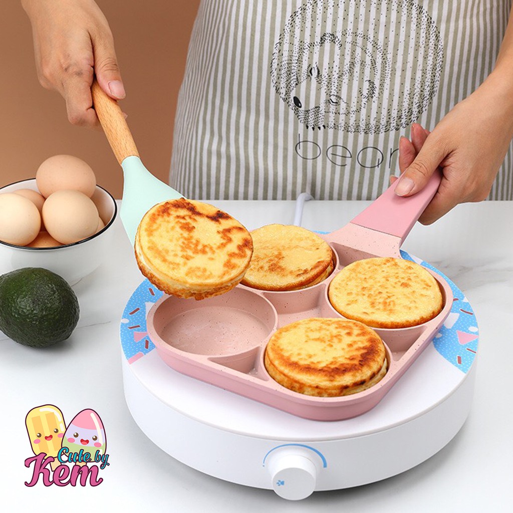 Chảo đá chống dính 4 ngăn, chảo chia ô làm bánh, chiên trứng. chảo màu hồng đa năng