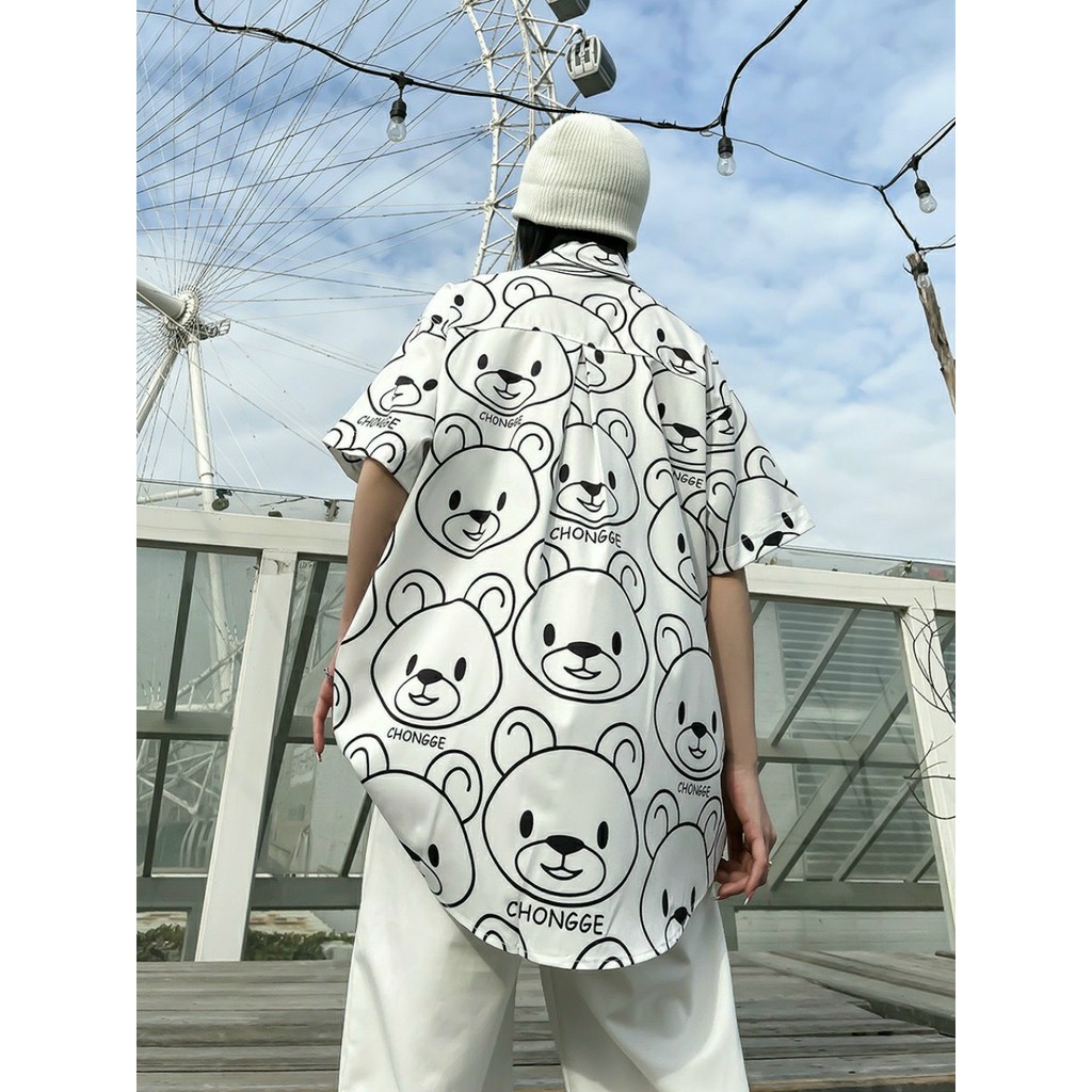 [Mã FAMAYMA2 giảm 10K đơn 50K] Áo sơ mi tay lỡ nam nữ MÀU TRẮNG HÌNH GẤU DỄ THƯƠNG Unisex | BigBuy360 - bigbuy360.vn