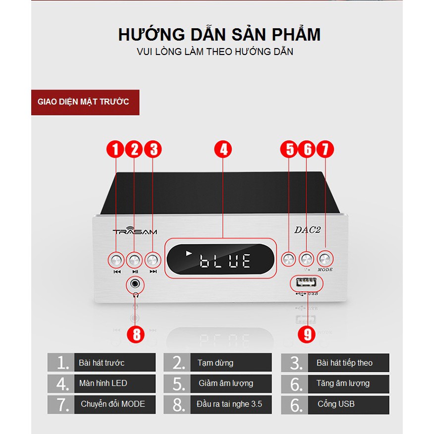 [Mã 44ELSALE2 giảm 7% đơn 300K] Bộ DAC Giải Mã TRASAM DAC 2 Bluetooth 24BIT/192KHZ