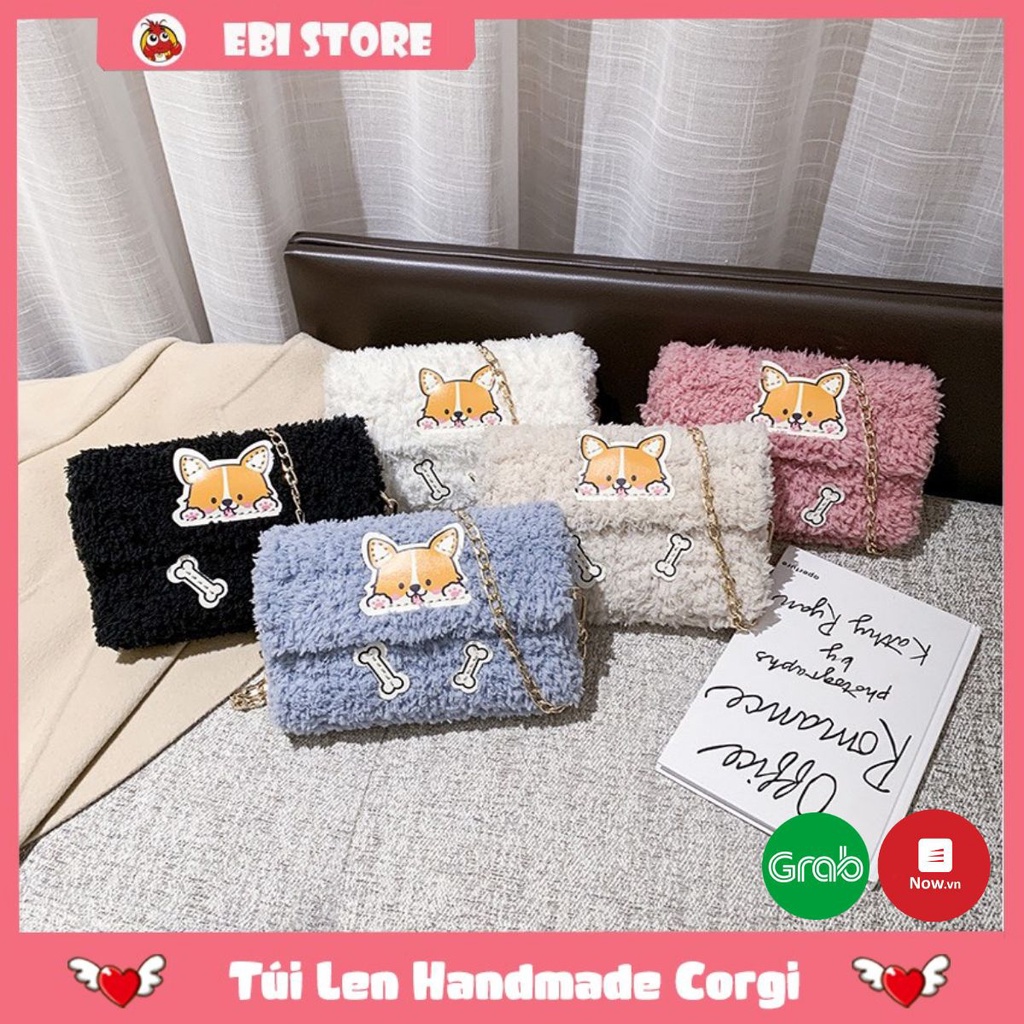 Túi Tự Đan Len Mác Gấu Chó ❤️ Ebi Store - Freeship ❤️ Set Phụ Kiện Túi Handmade Mác Corgi Siêu Dễ Thương - Diy Bag