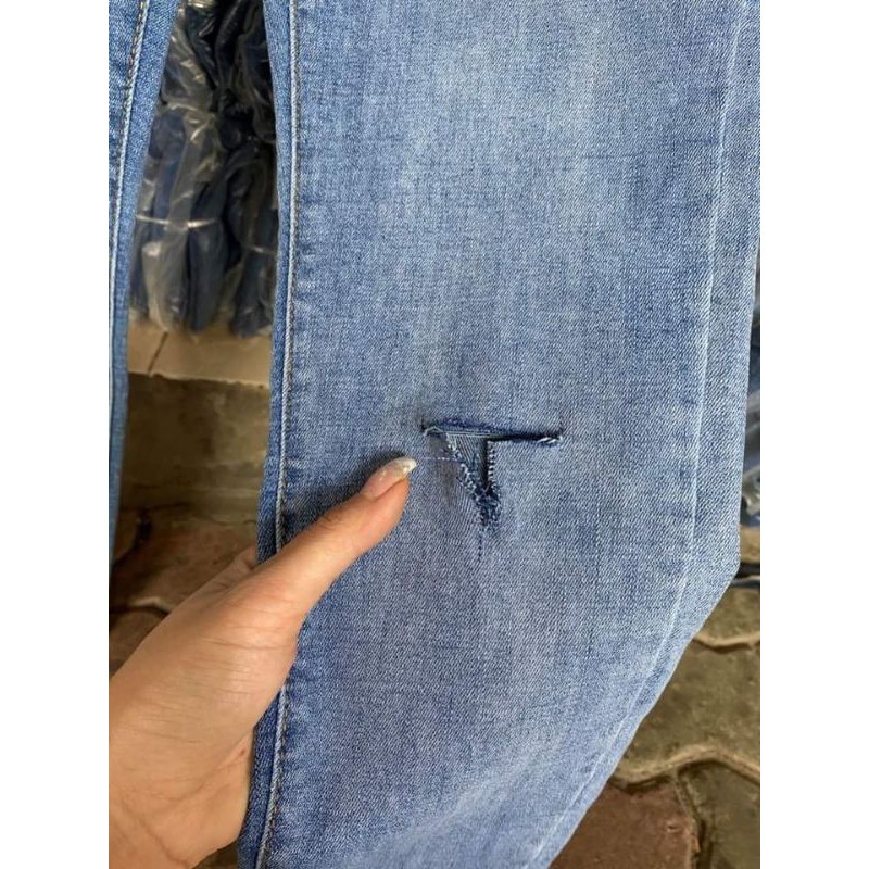 Quần bò nữ rách cạp cao-999