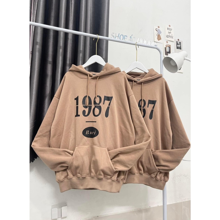Áo Nỉ Hoodie 1987 Nâu Tây Form Rộng Unisex Kiểu Dáng Hàn Quốc Ulzzang