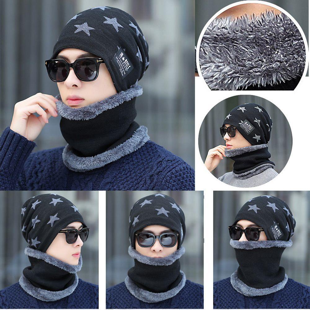 Set Mũ beanie Kèm Khăn Choàng Cổ Giữ Ấm Cho Nam Và Nữ Ốp