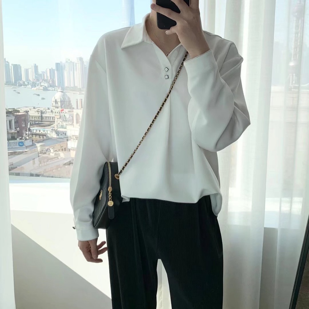 Áo sơ mi nam Tay Dài Cổ Bẻ Màu Trơn Đơn Giản 2022 Thời Trang Hàn Quốc Dành Cho Nam simple unisex bigsize ÁoThun Polo áo phông