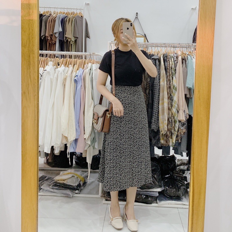 chân váy midi hoa nhí khoá kéo | BigBuy360 - bigbuy360.vn