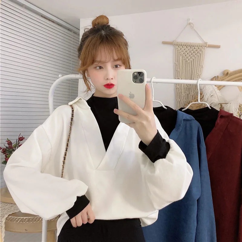 Áo Sơ Mi Dài Tay Giả Hai Lớp Màu Xanh Dương Phong Cách Hong Kong Cổ Điển Thời Trang Mới Cho Nữ