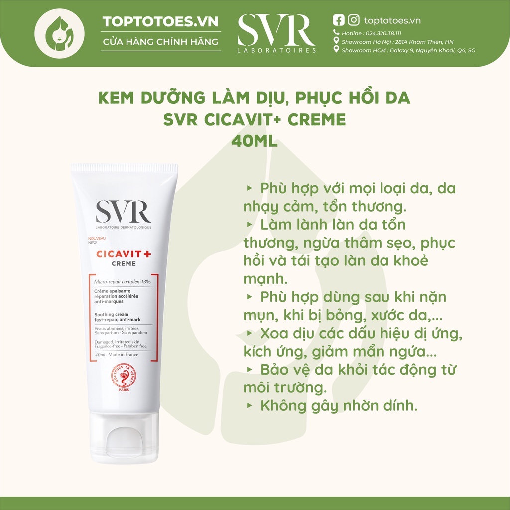 Kem dưỡng làm dịu, phục hồi da SVR Cicavit+ Creme 40ml [NHẬP KHẨU CHÍNH HÃNG 100%]