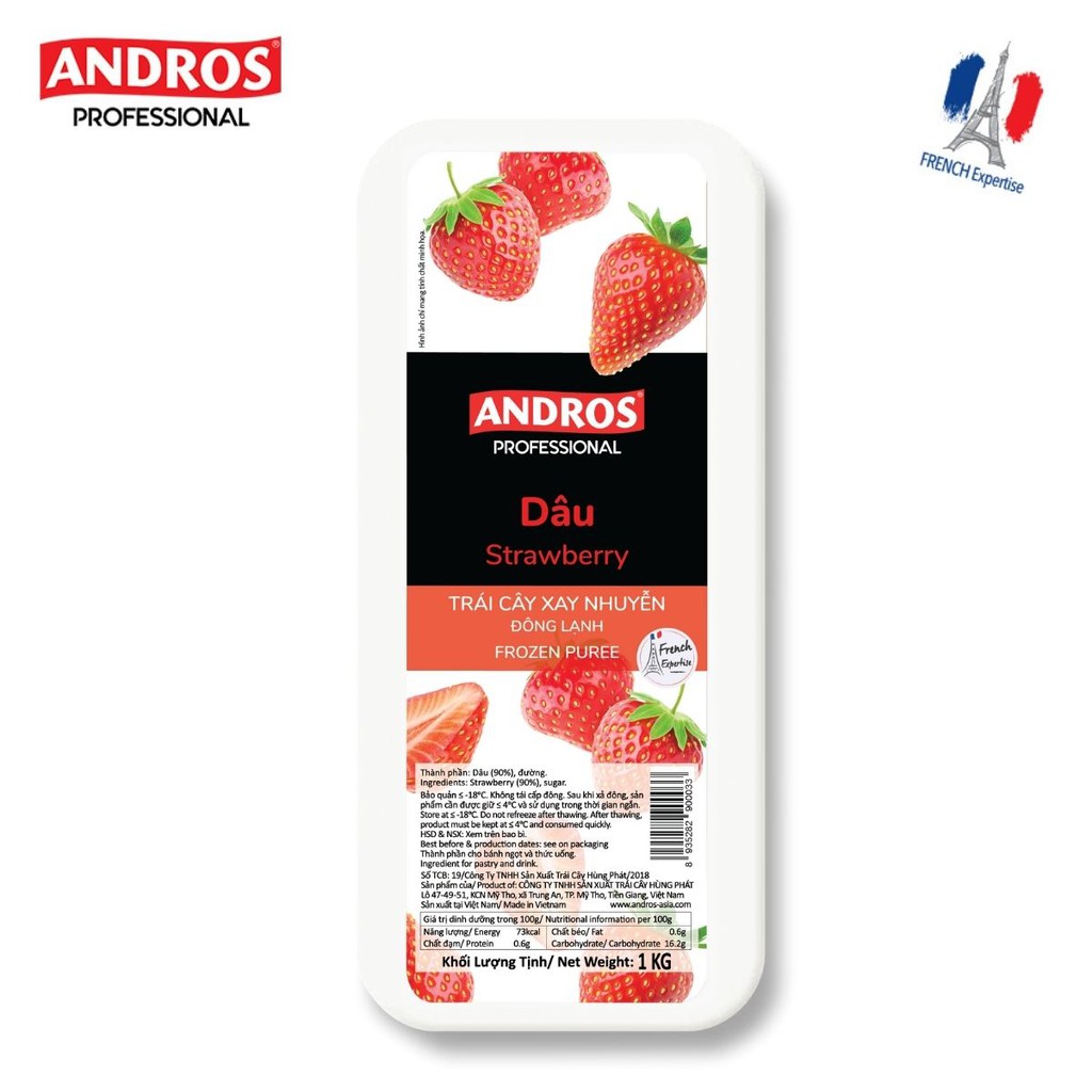 Dâu Xay Nhuyễn Đông Lạnh - Không chất bảo quản - ANDROS Frozen Puree - 1 KG - [Chỉ giao HCM]