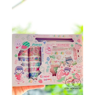 |07 mẫu| set bullet journal 23 món  12 cuộn băng dính washi tape 10 tấm stickers 1 dao rọc tỉa