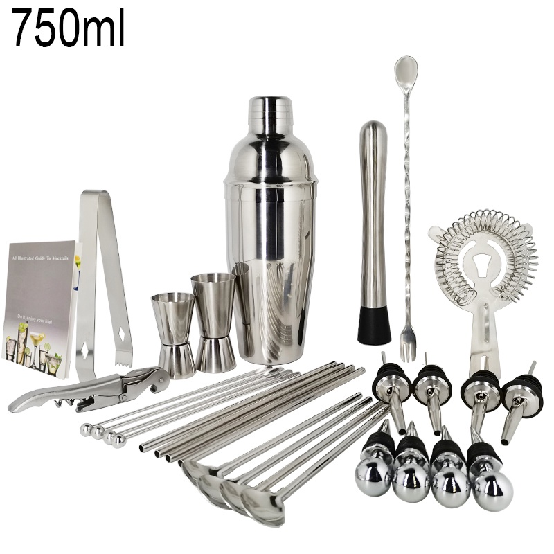Bộ 28 Dụng Cụ Pha Chế Cocktail 750ml Lắc30Piece 750ml 750 / 600ml Bằng Thép Không Gỉ Có Giá Đỡ Xoay 360 Thích Hợp Làm Quà Tặng Cho Gia Đình
