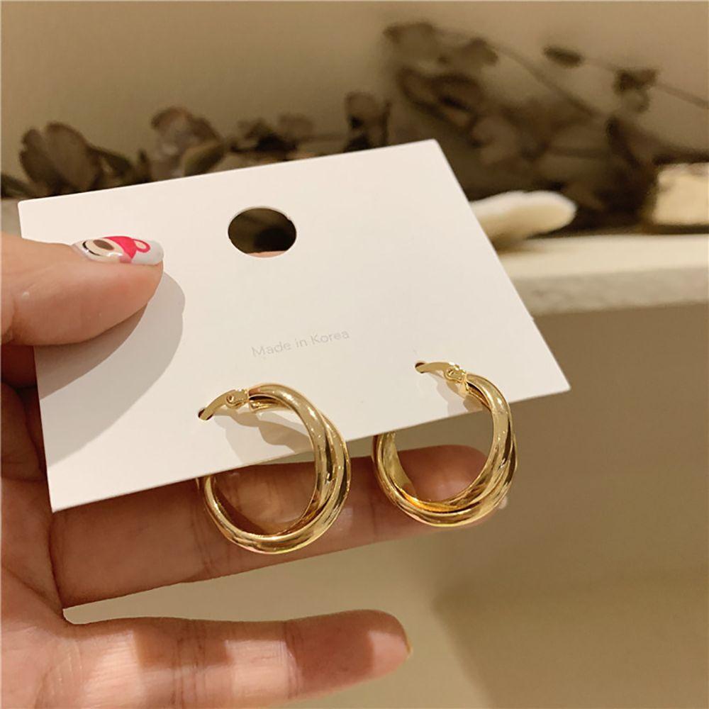 Bông Tai Hai Lớp Hình Chữ Thập Phong Cách Hàn Quốc Tinh Tế Cho Nữ