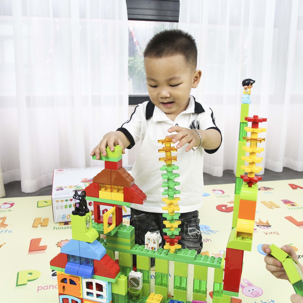 Bộ đồ chơi lắp ghép smoneo duplo xếp hình Tàu Hỏa Chữ Số 63 miếng Toyshouse 77003