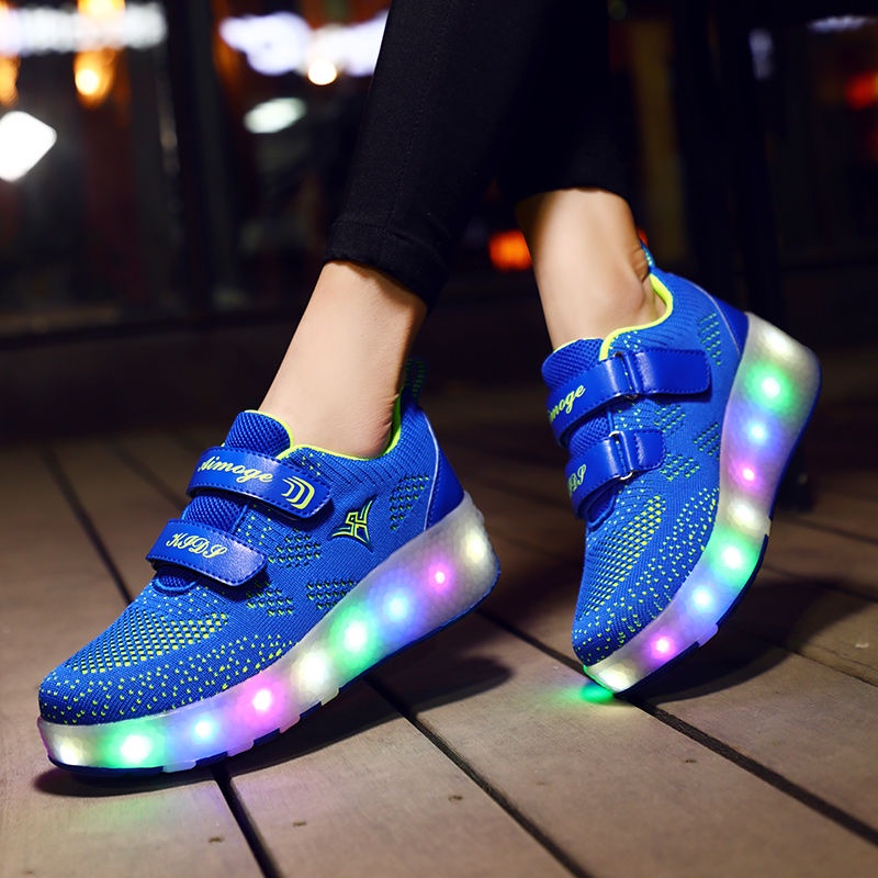 ✐♂¤Chàng trai và cô gái có đèn Giày Heelys đơn và đôi bánh xe tự động nút vô hình ròng rọc giày học sinh giày trượt ánh