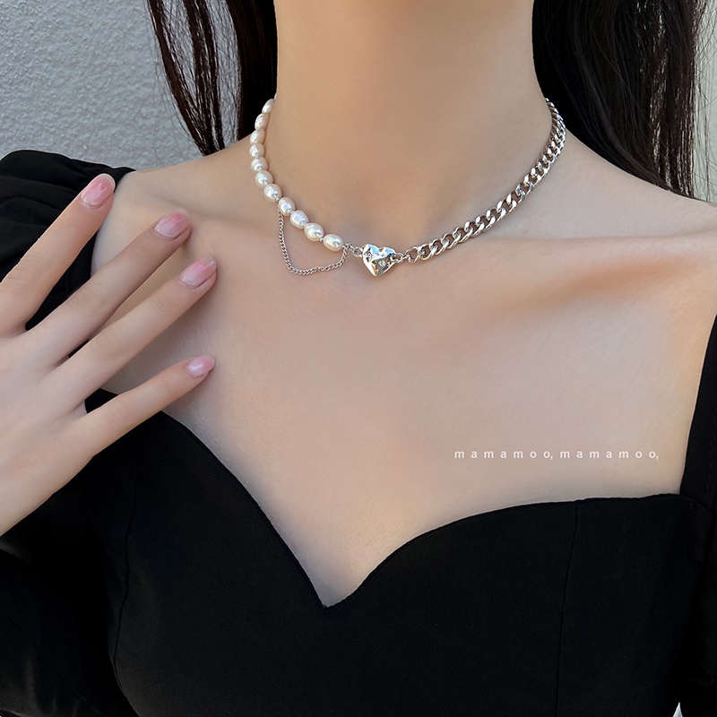 Vòng cổ mặt hình trái tim đính ngọc trai nhân tạo thời trang