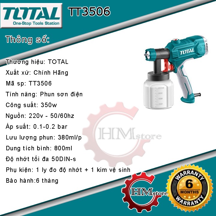 [100% Chính hãng] Máy phun sơn điện mini TOTAL TT3506 350W - Bảo hành 6 tháng