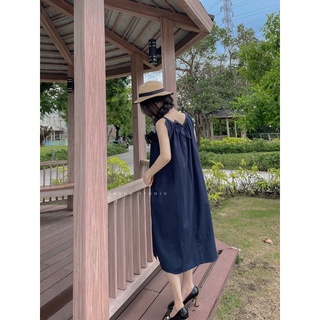 Đầm nữ dài linen cổ rút thắt nơ lưng phong cách hàn quốc - daria dress