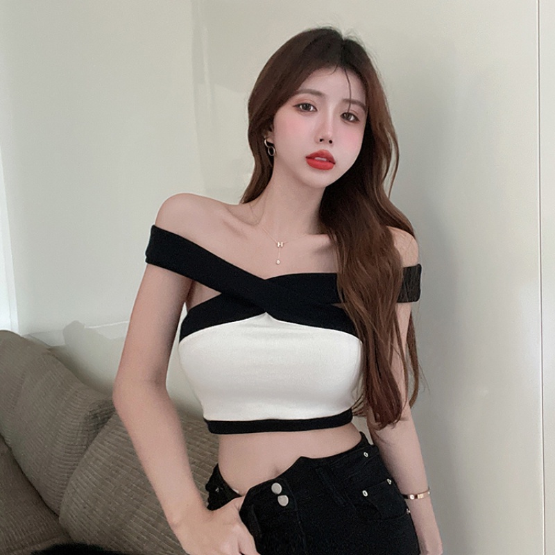 Áo Dệt Kim Sát Nách Dáng Ôm Phối Màu Tương Phản Thời Trang