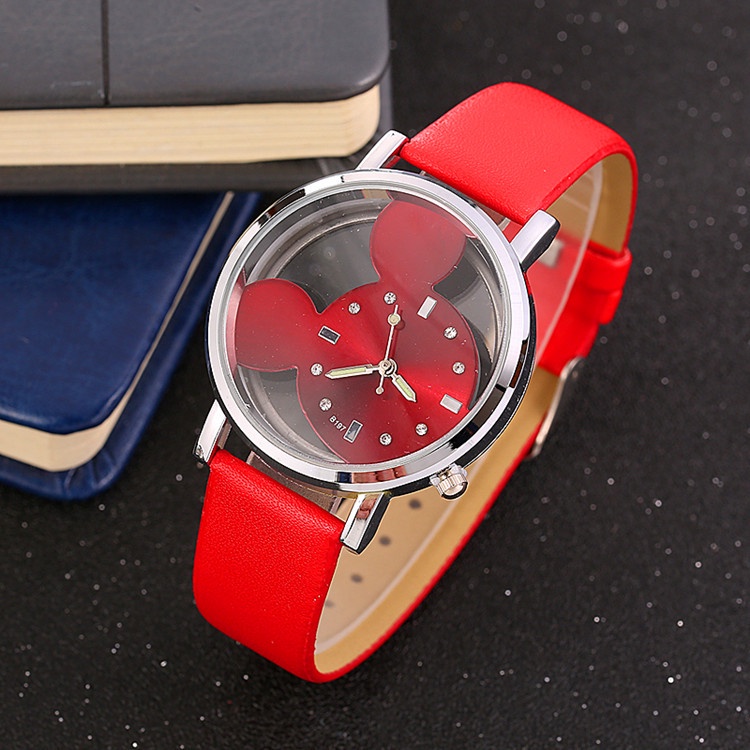 LWCC 147 Đồng hồ đeo tay mặt hình chuột hoạt hình đáng yêu dành cho trẻ em