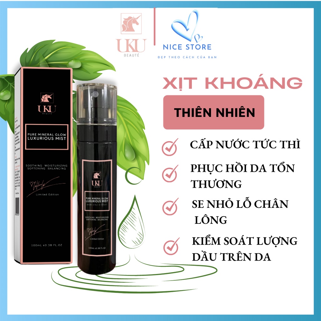 Xịt khoáng cấp ẩm kiềm dầu, khoá nền trang điểm,làm dịu da UKU Beauté 100ml tốt cho da dầu da nhạy cảm da mụn da khô