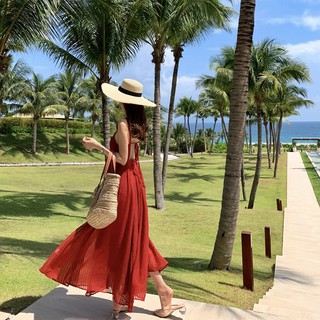 VÁY MAXI VOAN ĐỎ HAI DÂY BUỘC LƯNG
