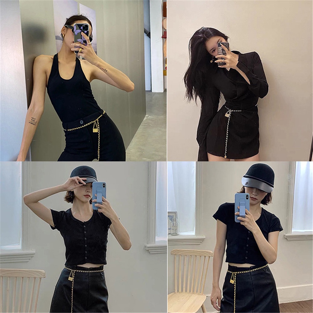 Thắt Lưng Dây Xích Kim Loại Mảnh Có Khóa Kim Loại Kèm Váy Màu Vàng Dành Cho Nữ