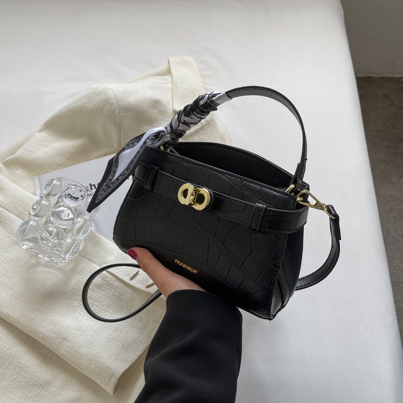 IELGY Túi đeo vai IELGY phối với khăn lụa và họa tiết vân đá thời trang Hàn Quốc cho nữ