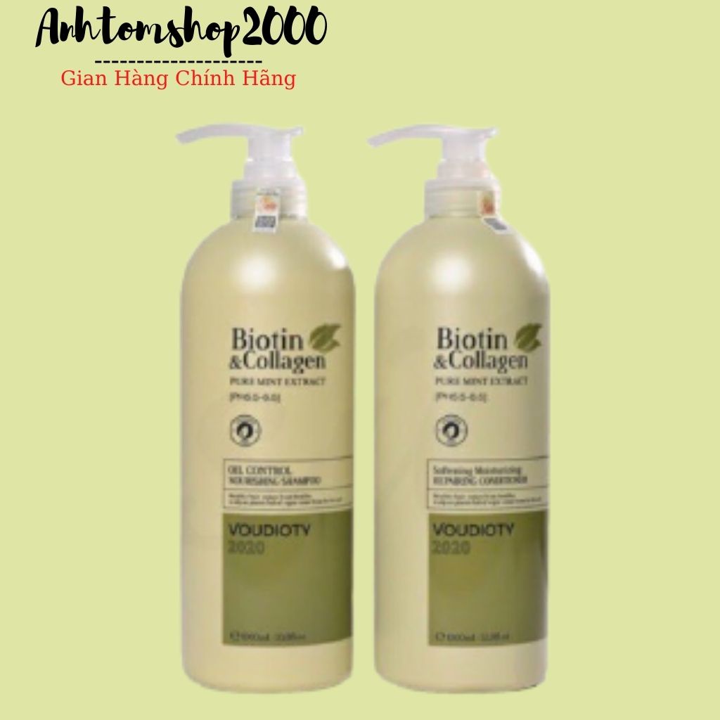 Cặp Dầu Gội + Xả BIOTIN & COLLAGEN  VOUDIOTY XANH LÁ 1000ml| Kiềm Dầu, Phục Hồi Tóc Hư Tổn | BigBuy360 - bigbuy360.vn
