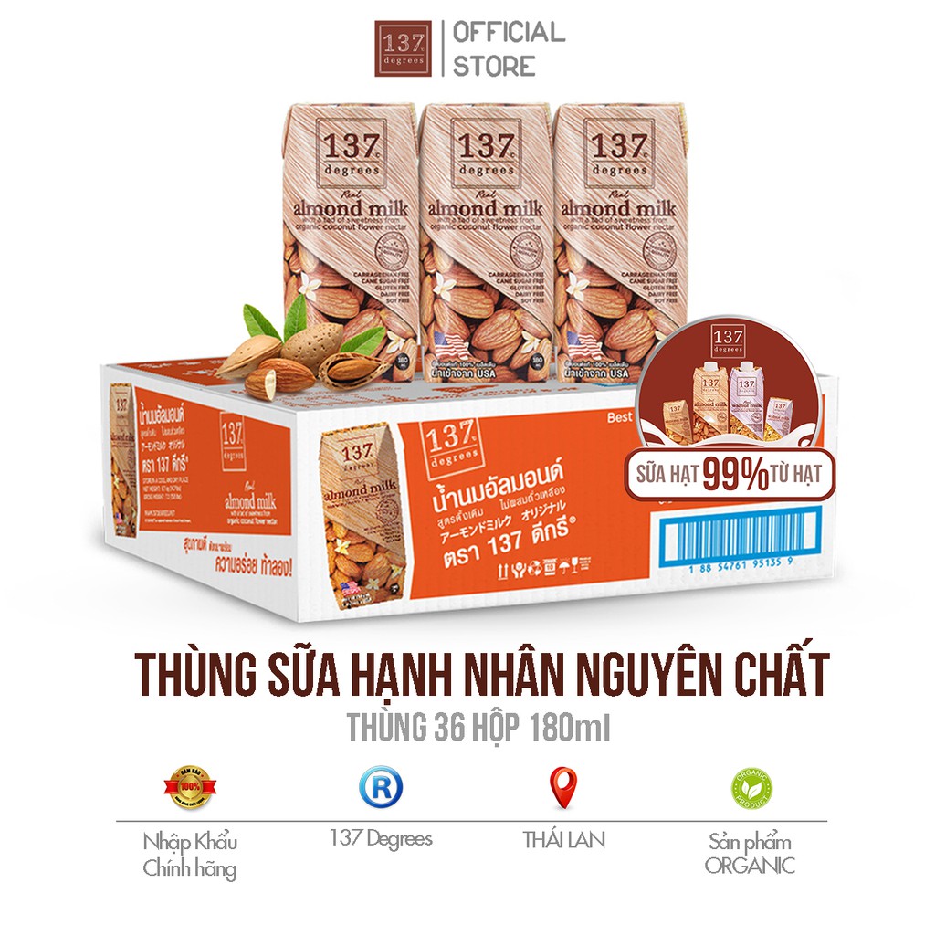 Thùng 36 hộp sữa hạt nguyên chất 137 Degress Thái Lan - Hộp 180ml