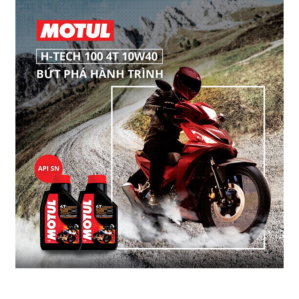 2 Chai Nhớt Motul H-tech 10W40 Tổng Hợp Cho Xe Số Và Côn Tay Thể Thao