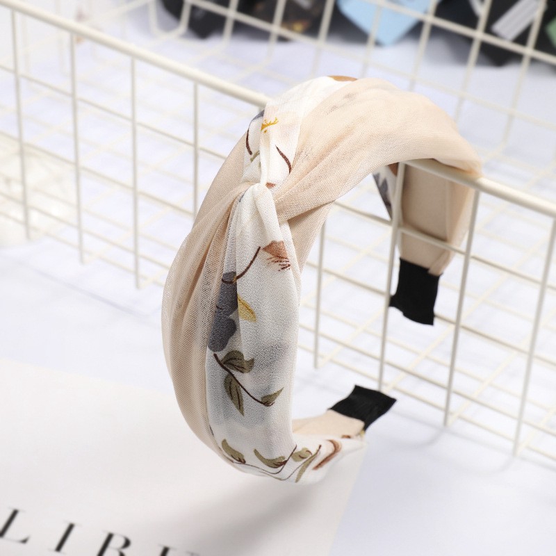 Băng đô cài tóc có thắt nút bằng vải in hình phong cách Hàn Quốc dành cho nữ