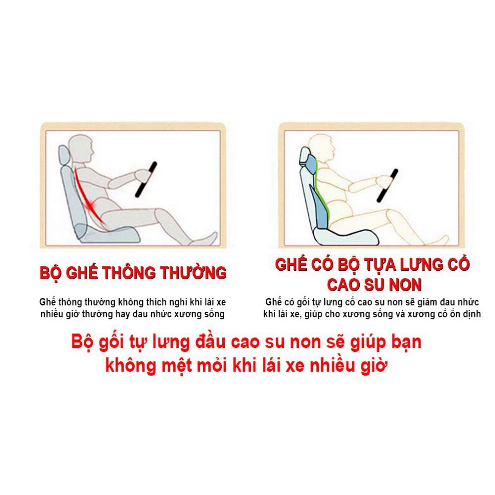 Gối tựa lưng xe hơi, ô tô cao cấp chất liệu 100% cao su non hoạt tính - 2 màu: Đen và Ghi - Mã: B01